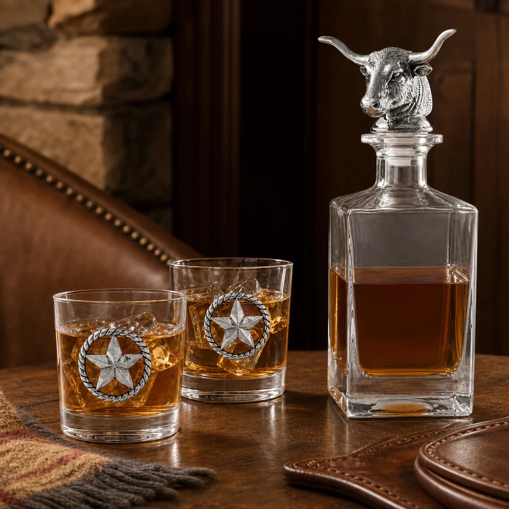 Arthur Court Designs Longhorn Decanter Set with Glasses | 750ml Decanter & 2 Glasses