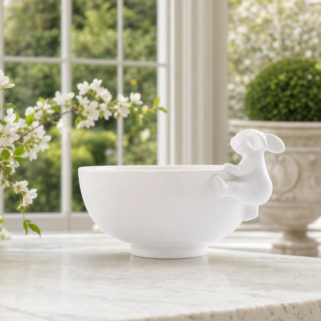 Arthur Court Designs Porcelain Climbing Bunny Candy & Dip Bowl | Spring & Easter Table Decor