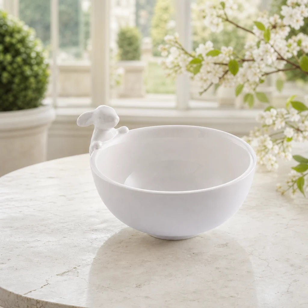 Arthur Court Designs Porcelain Climbing Bunny Candy & Dip Bowl | Spring & Easter Table Decor