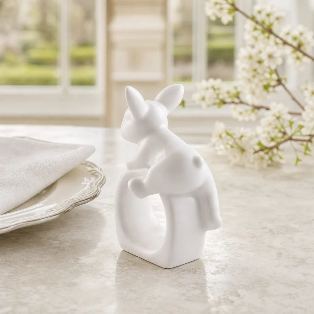 Arthur Court Designs Porcelain Climbing Bunny Napkin Rings, Set of 4 | Spring & Easter Table Decor