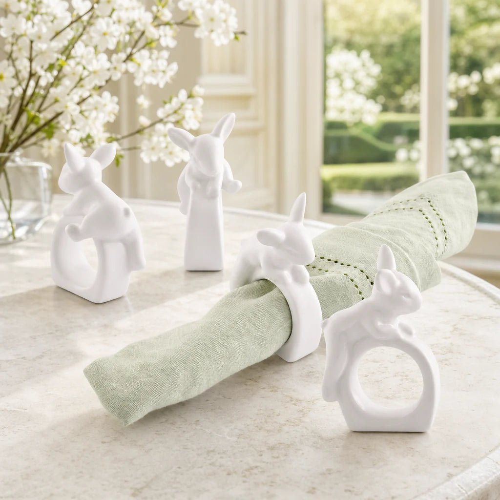 Arthur Court Designs Porcelain Climbing Bunny Napkin Rings, Set of 4 | Spring & Easter Table Decor