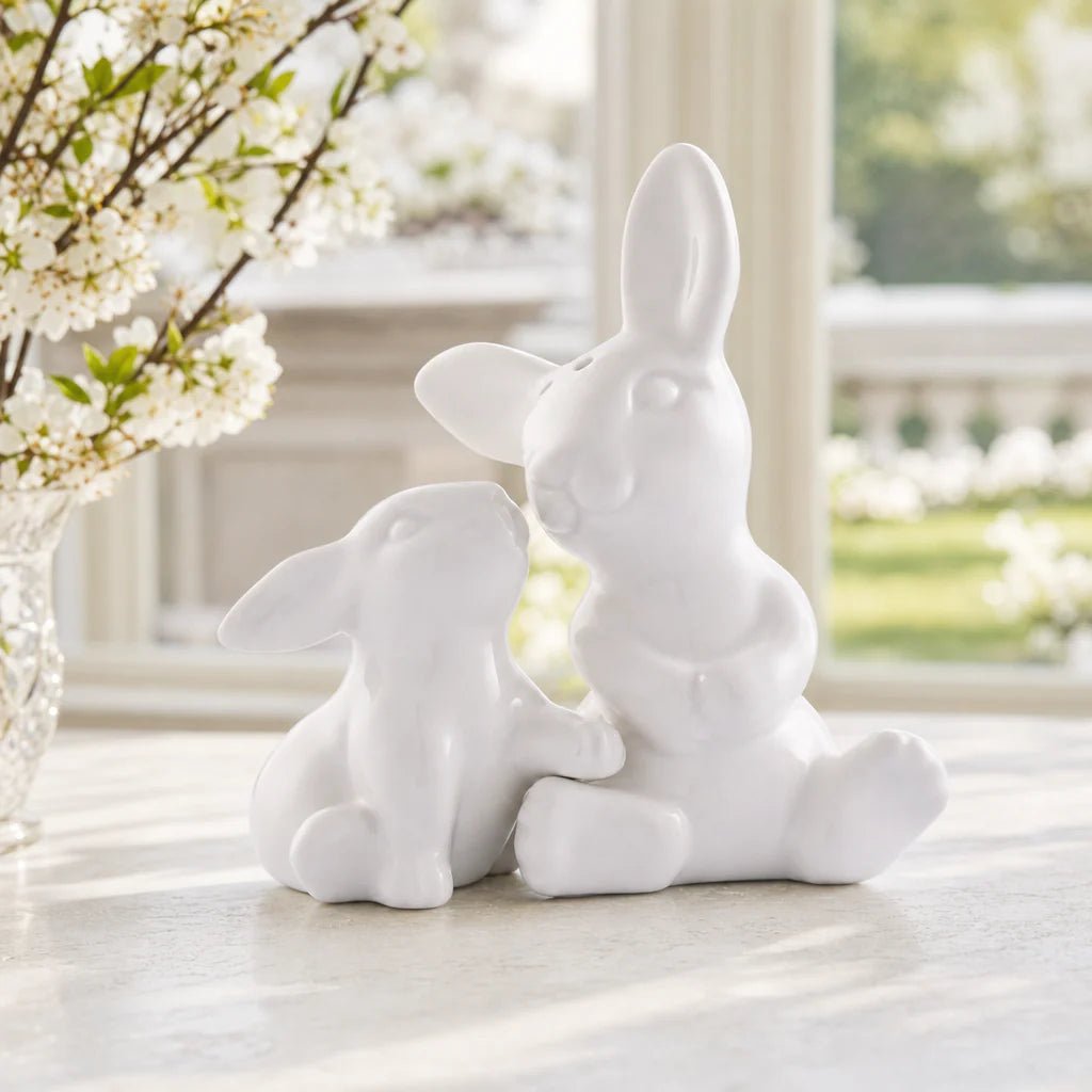 Arthur Court Designs Porcelain Mother & Son Bunny Salt & Pepper Shaker Set | Spring & Easter Table Decor