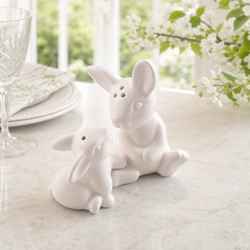 Arthur Court Designs Porcelain Mother & Son Bunny Salt & Pepper Shaker Set | Spring & Easter Table Decor