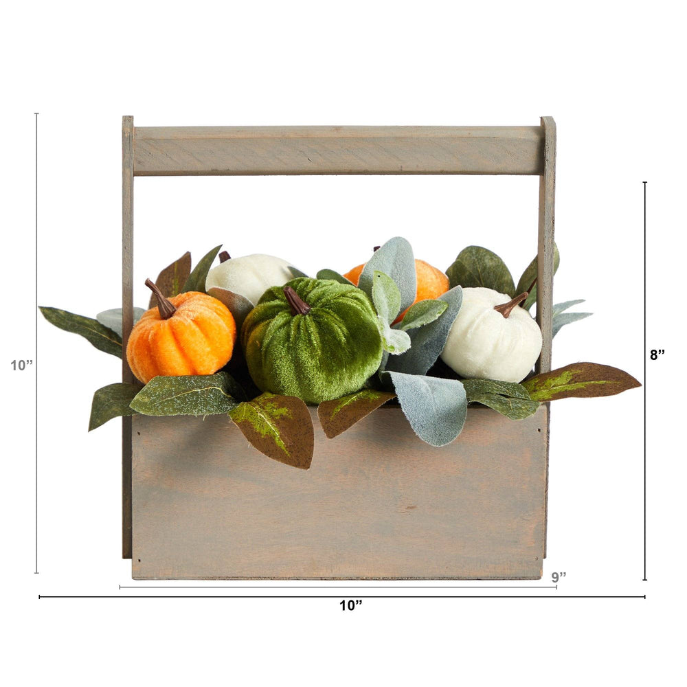 
                      
                        10” Fall Pumpkin Artificial Autumn Arrangement in Wood Basket
                      
                    