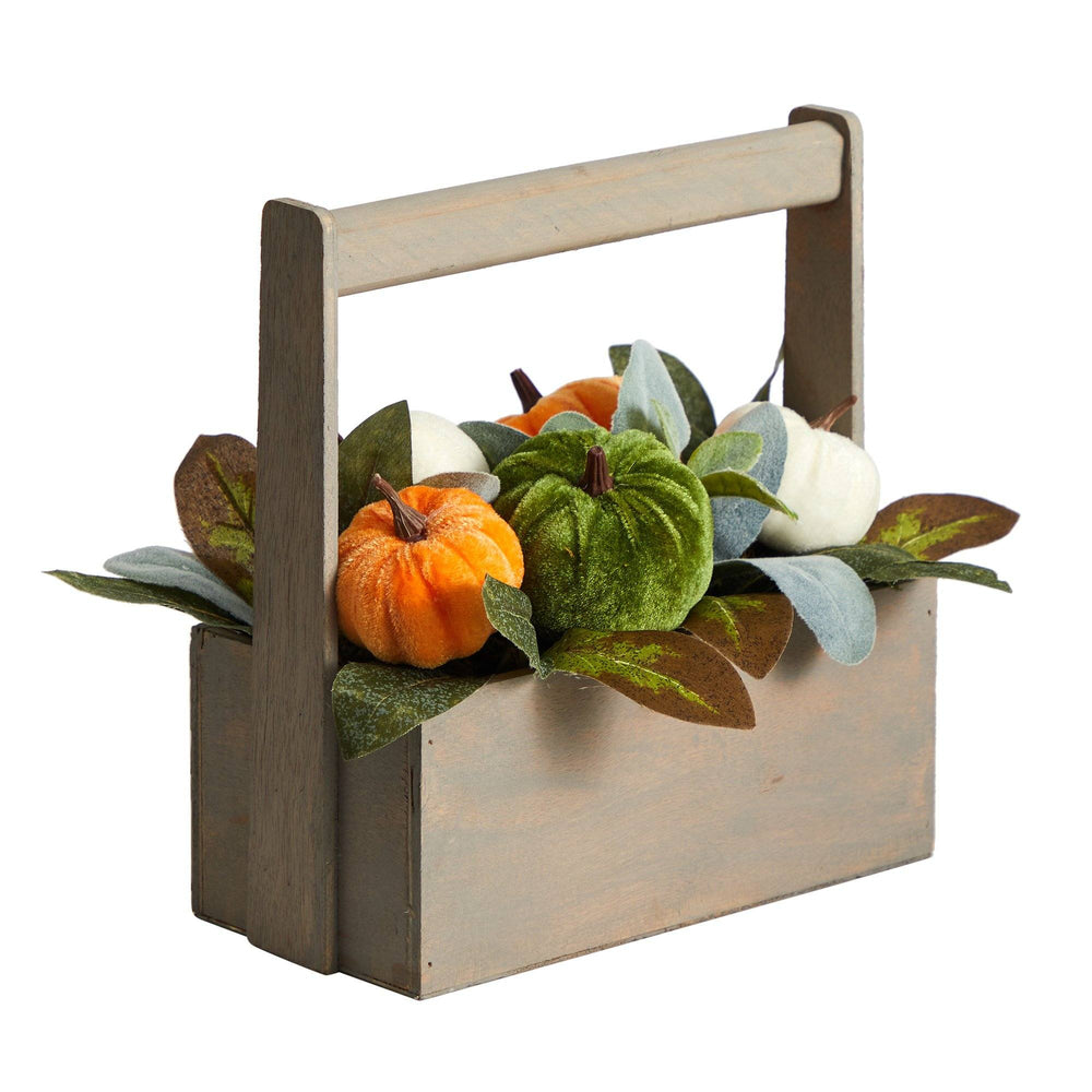 
                      
                        10” Fall Pumpkin Artificial Autumn Arrangement in Wood Basket
                      
                    