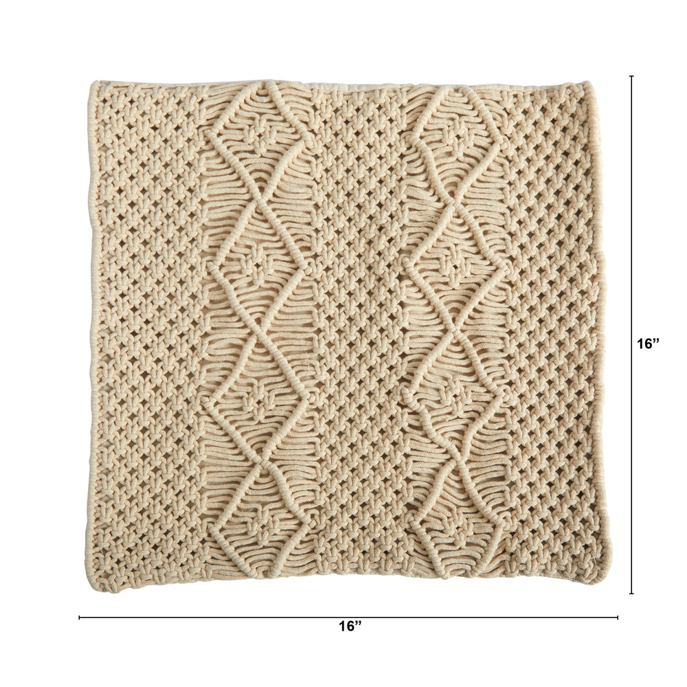 Boho Woven Macrame Decorative Pillow Cover, 16"