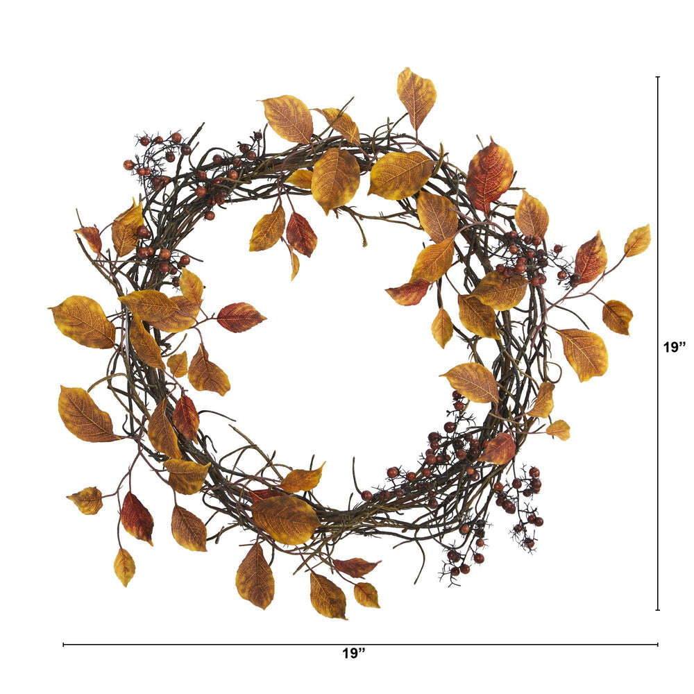 
                      
                        19” Harvest Leaf, Berries and Twig Artificial Wreath
                      
                    