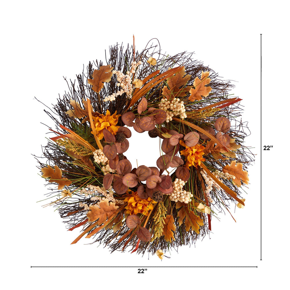 
                      
                        22” Autumn Dahlia and Berries Artificial Fall Wreath
                      
                    