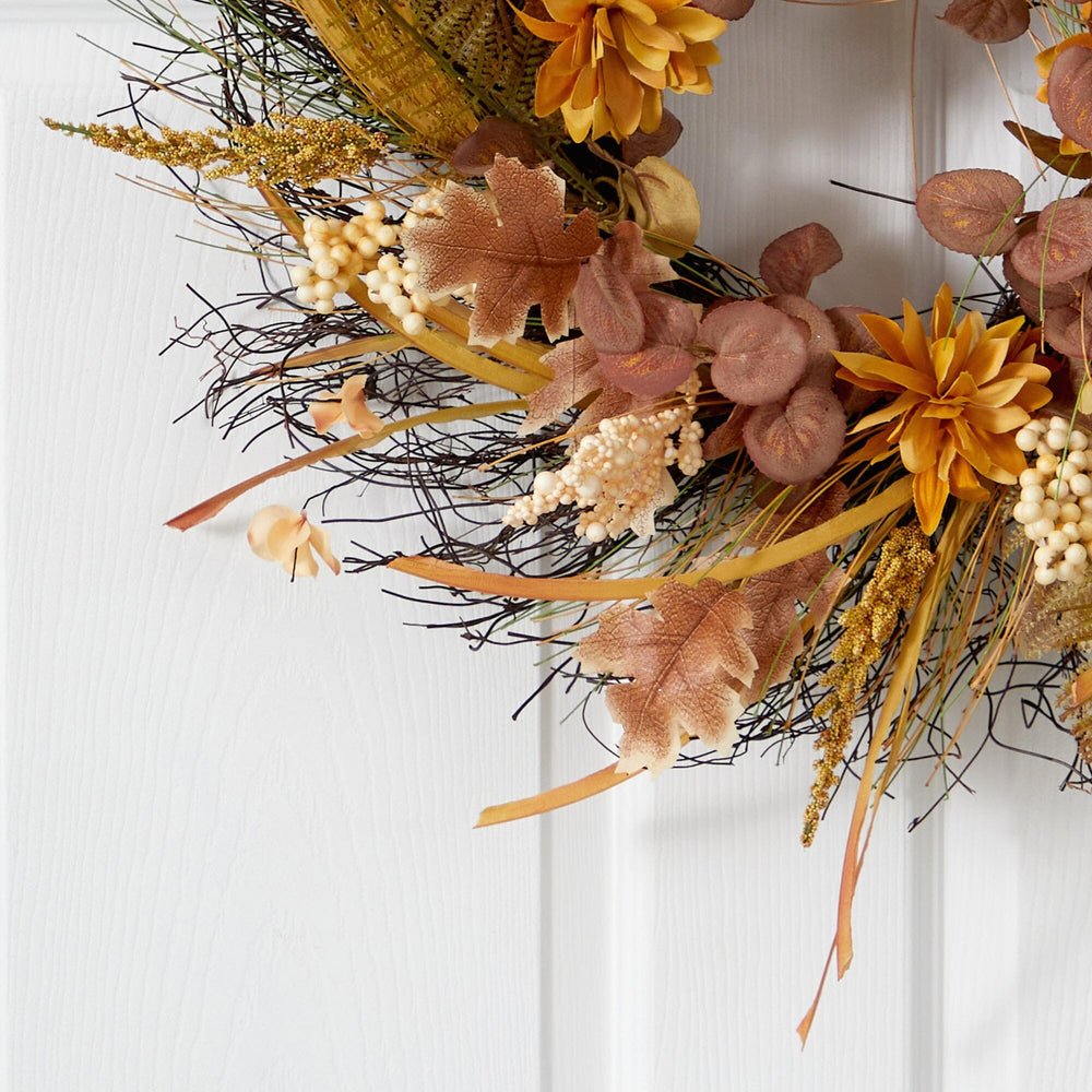 
                      
                        22” Autumn Dahlia and Berries Artificial Fall Wreath
                      
                    