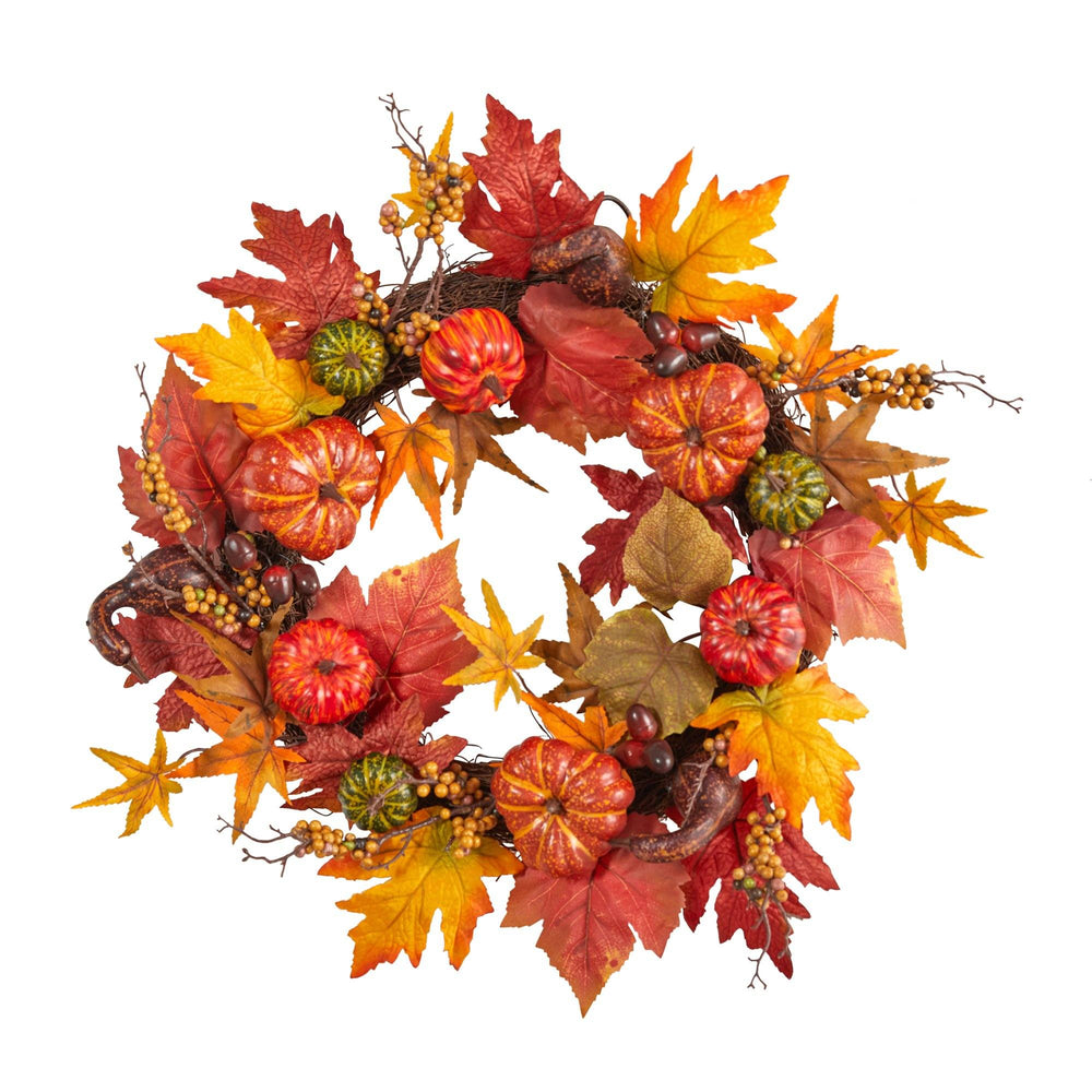 
                      
                        24” Autumn Pumpkin and Berries Artificial Fall Wreath
                      
                    
