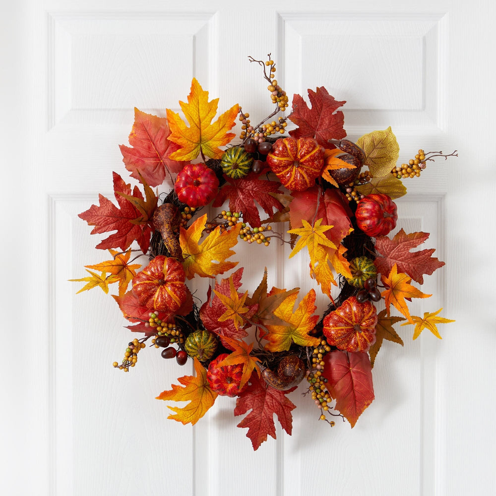 
                      
                        24” Autumn Pumpkin and Berries Artificial Fall Wreath
                      
                    