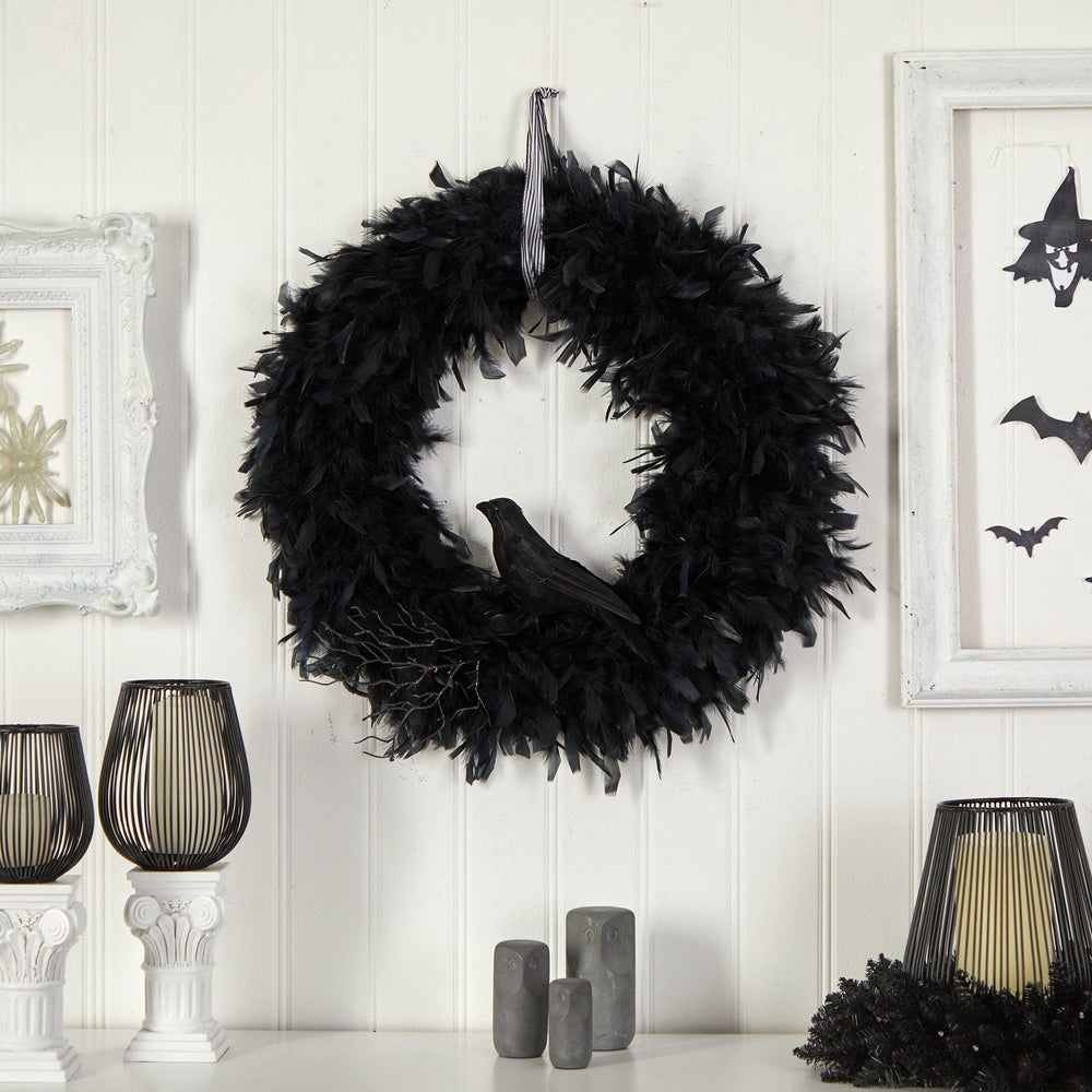 
                      
                        30" Halloween Raven Feather Wreath
                      
                    