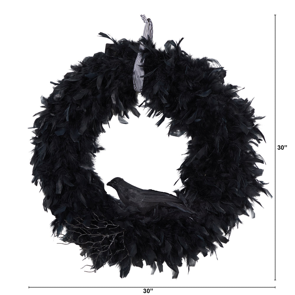 
                      
                        30" Halloween Raven Feather Wreath
                      
                    
