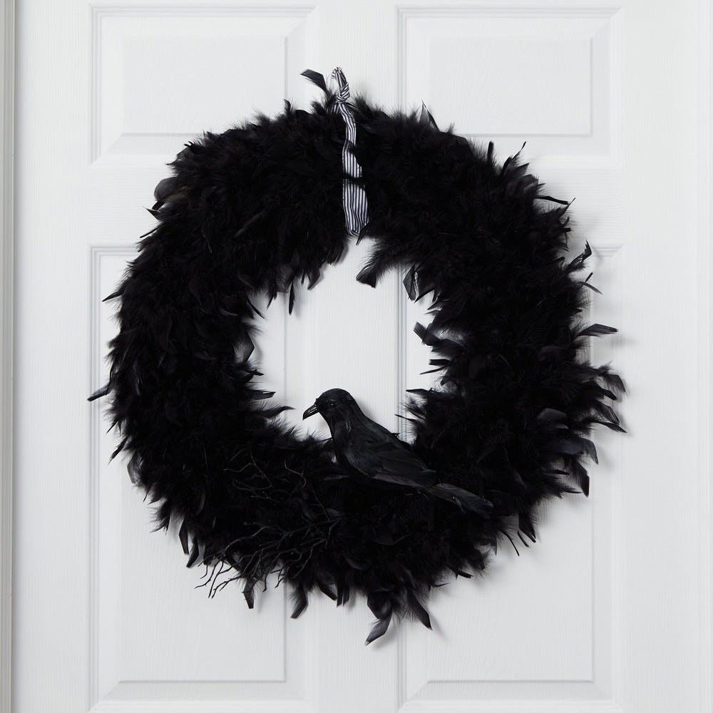 
                      
                        30" Halloween Raven Feather Wreath
                      
                    
