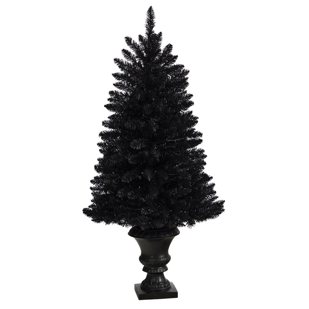 
                      
                        4’ Black Halloween Artificial Christmas Tree in Urn with 100 Orange LED Lights
                      
                    