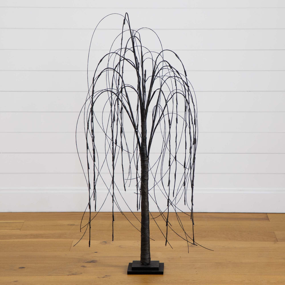 
                      
                        4’ Pre-Lit Halloween Black Willow Artificial Fall Tree with 120 Orange & Purple LED Lights
                      
                    