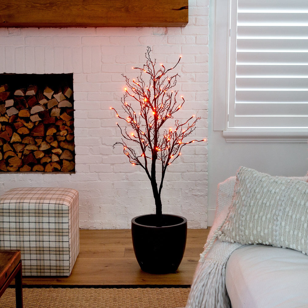 
                      
                        4’ Pre-Lit Halloween Deluxe Black Twig Artificial Fall Tree with 81 Orange & Purple LED Lights
                      
                    