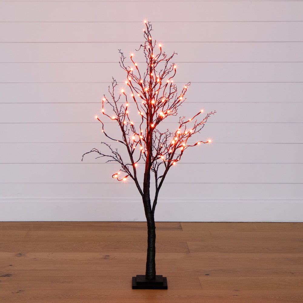 4’ Pre-Lit Halloween Deluxe Black Twig Artificial Fall Tree with 81 Orange & Purple LED Lights