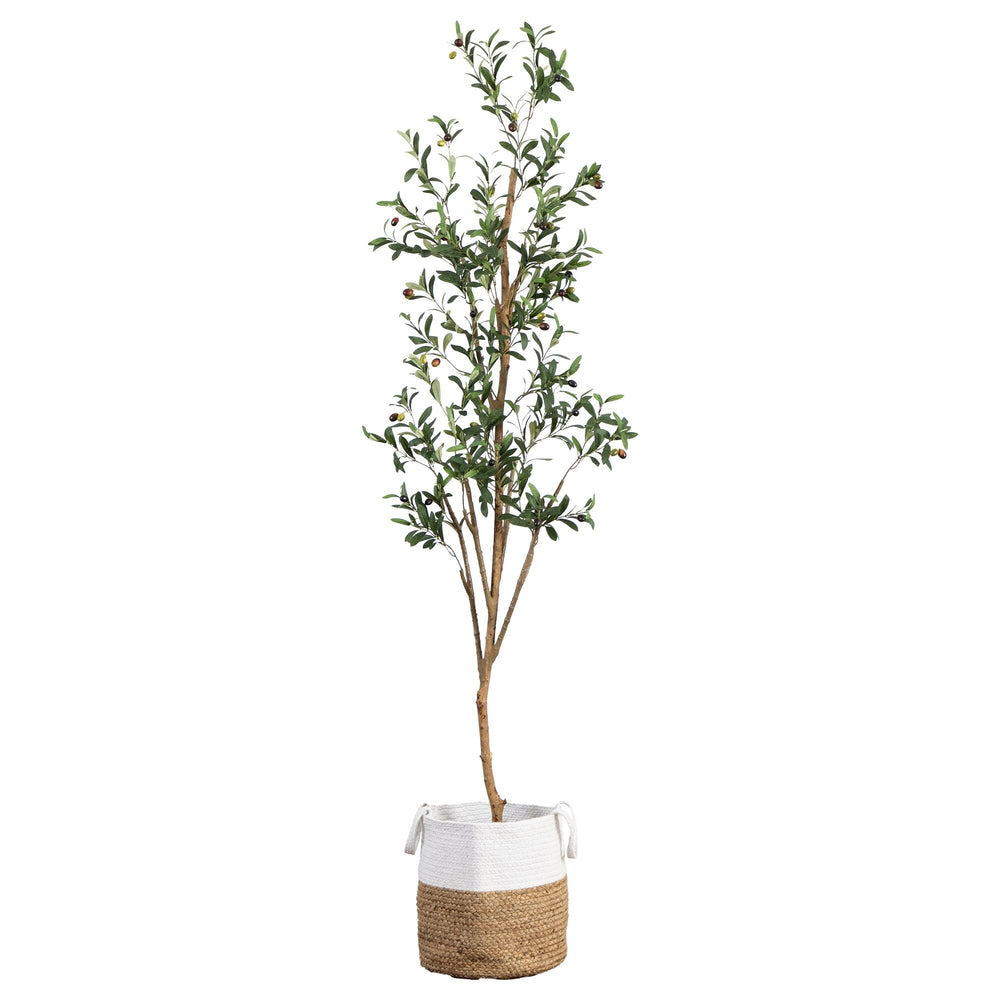 
                      
                        7’ Artificial Olive Tree with Natural Trunk and Handmade Jute Basket
                      
                    