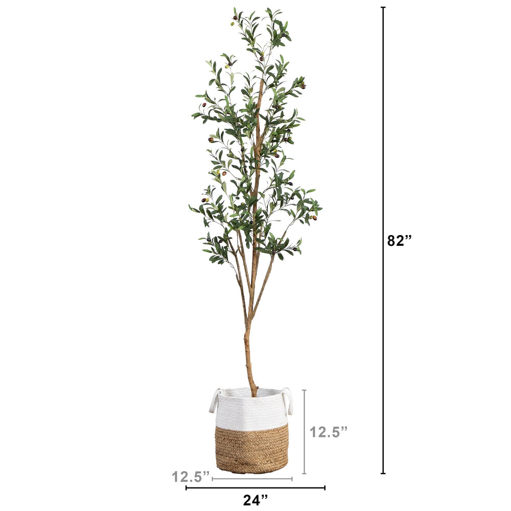 
                      
                        7’ Artificial Olive Tree with Natural Trunk and Handmade Jute Basket
                      
                    