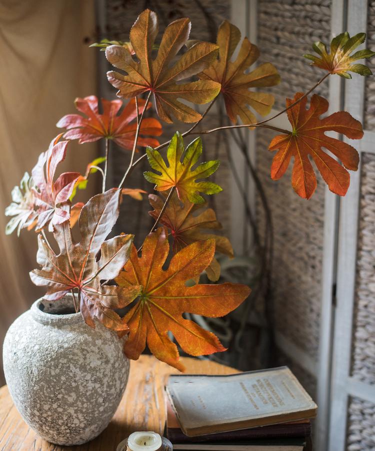 
                      
                        RusticReach Artificial Faux Fatsia Leaf in Autumn Red 32" Tall - lily & onyx
                      
                    