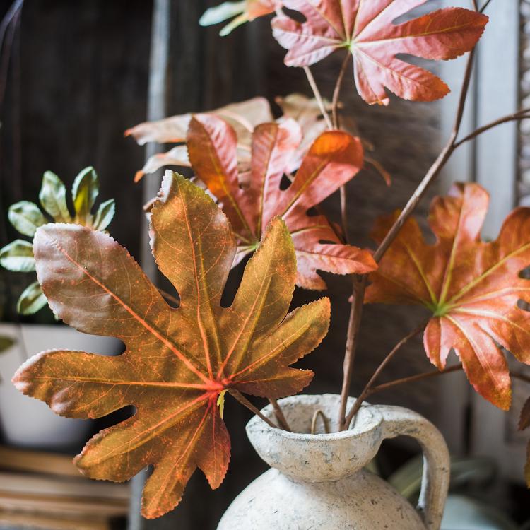 
                      
                        RusticReach Artificial Faux Fatsia Leaf in Autumn Red 32" Tall - lily & onyx
                      
                    