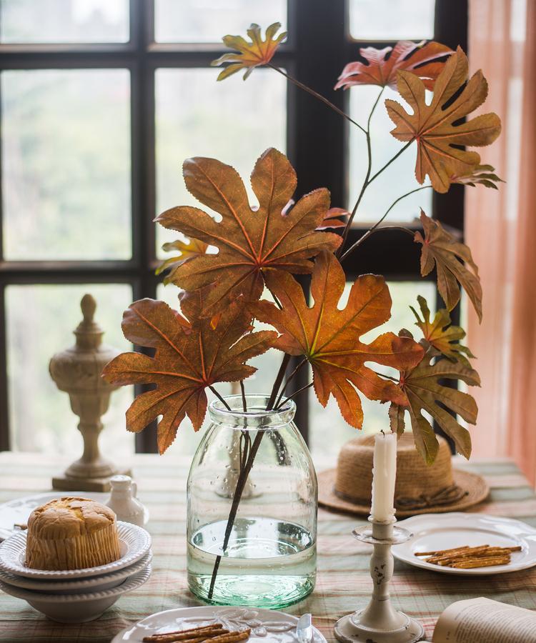 
                      
                        RusticReach Artificial Faux Fatsia Leaf in Autumn Red 32" Tall - lily & onyx
                      
                    