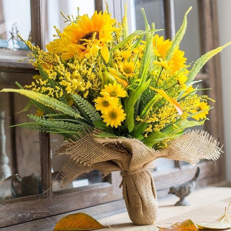 Artificial Faux Silk Yellow Sunflower Bouquet 21" Tall