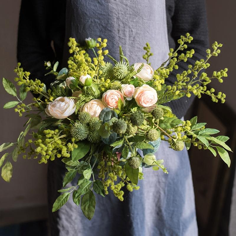 Artificial Flower Bouquet Greenery White Rose Bouquet 13