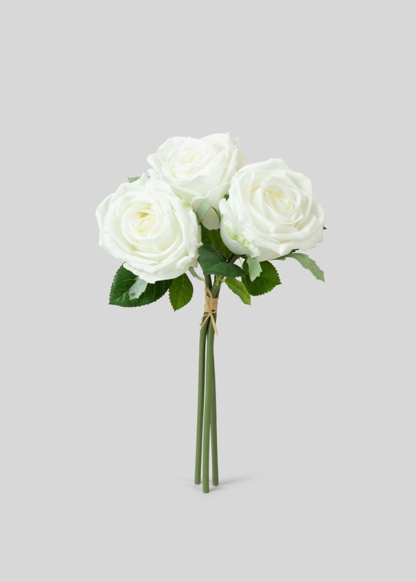 Afloral Artificial Flower Bundle of White Natural Touch Roses - 11.5" - lily & onyx