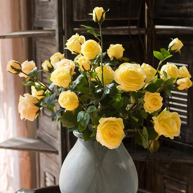 Artificial Faux Silk Yellow Rose Bloom Stem 31" Tall