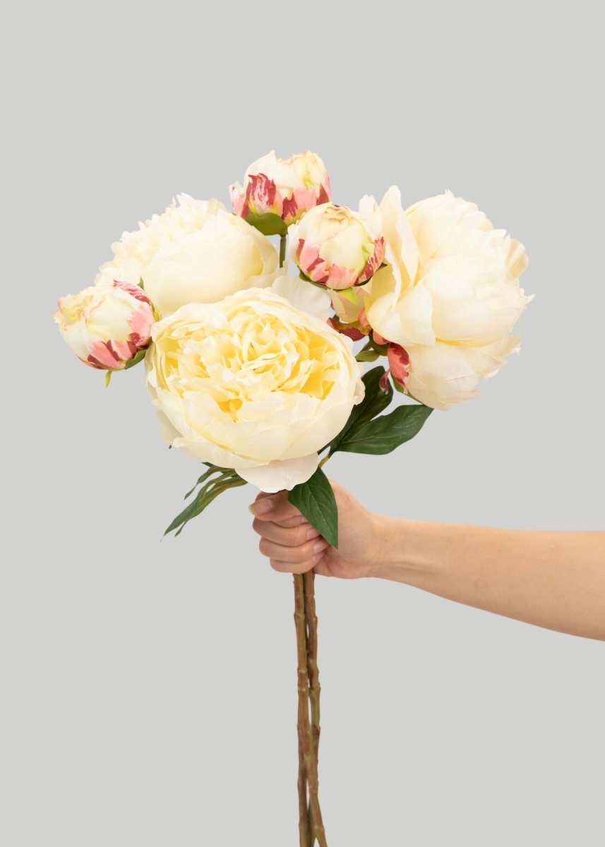 Afloral Artificial Peony Flower Bundle in Yellow - 21" - lily & onyx