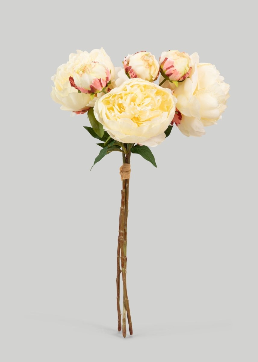 Afloral Artificial Peony Flower Bundle in Yellow - 21" - lily & onyx