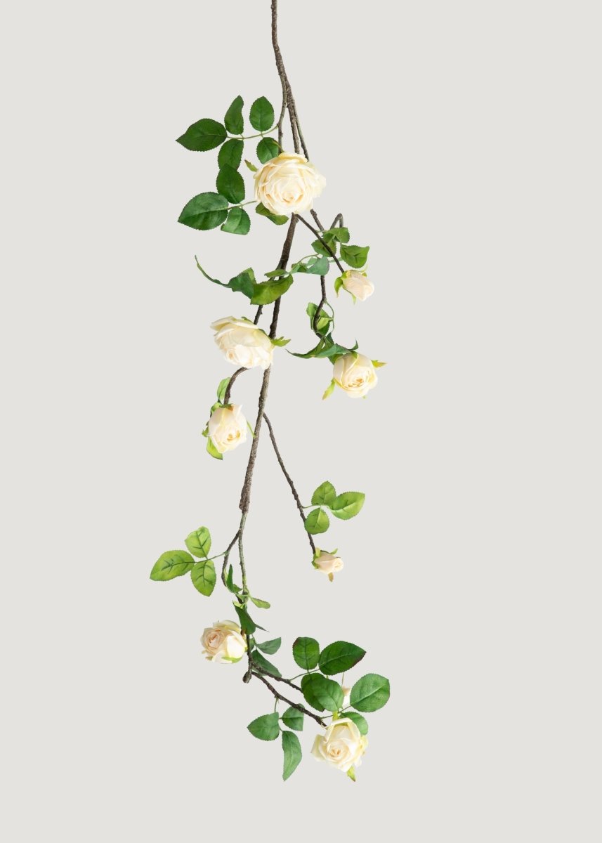 Afloral Artificial Rose Flower Vine Garland in Soft Yellow - 48" - lily & onyx