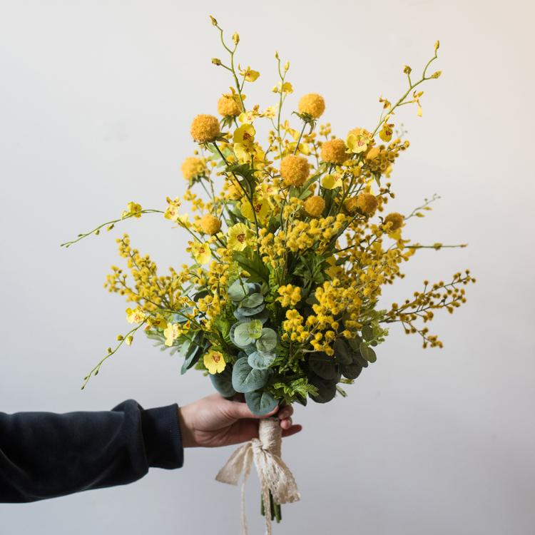 Rustic Reach Artificial Silk Flower Bouquet Yellow Flower Garden 21" Tall