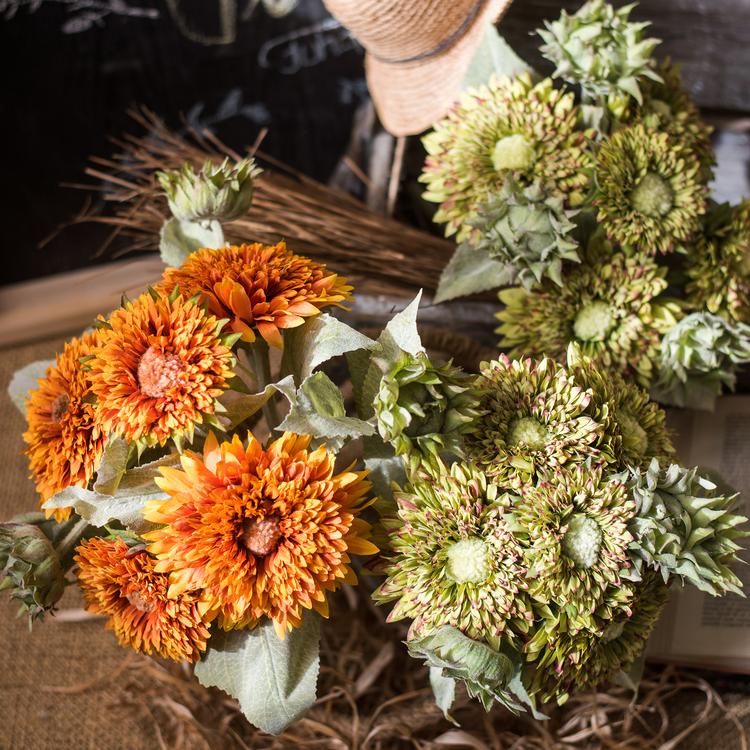 Artificial Sunflower Bouquet in Green or Orange, 18