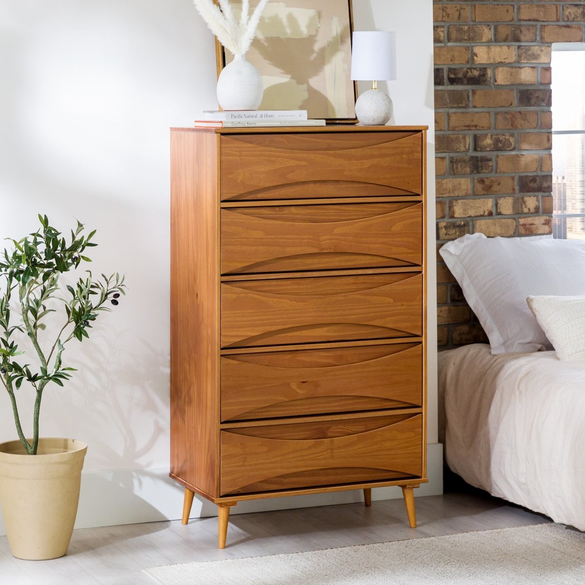 Walker Edison Atticus Solid Wood Mid - Century Modern Chest - lily & onyx