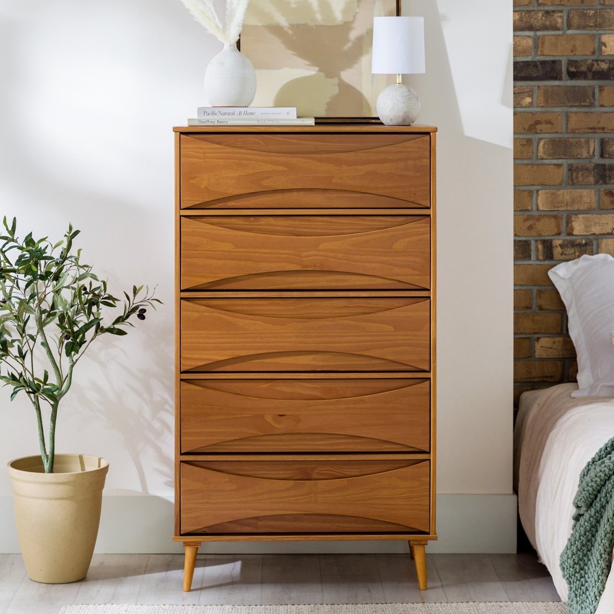 Walker Edison Atticus Solid Wood Mid - Century Modern Chest - lily & onyx
