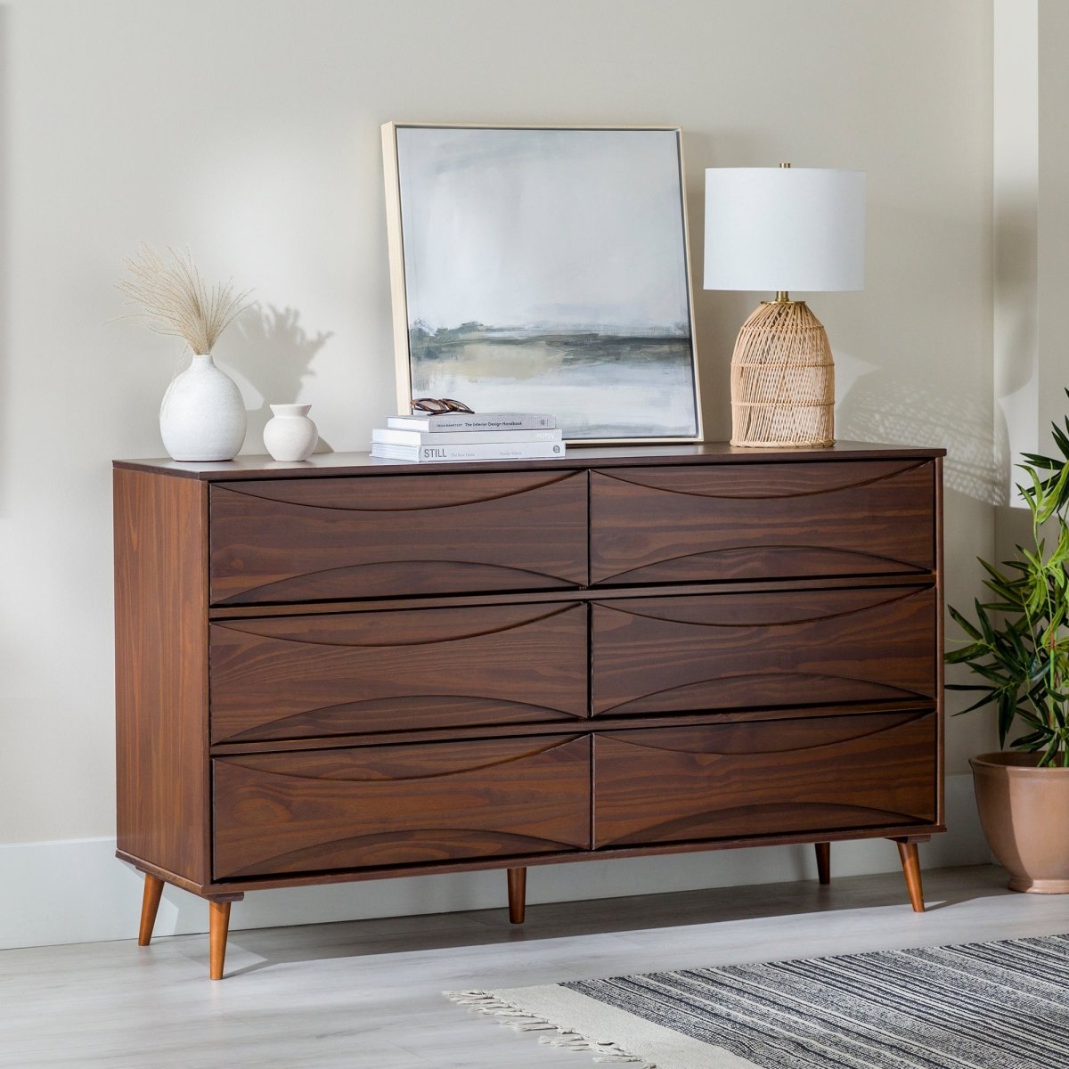 Walker Edison Atticus Solid Wood Mid - Century Modern Dresser - lily & onyx