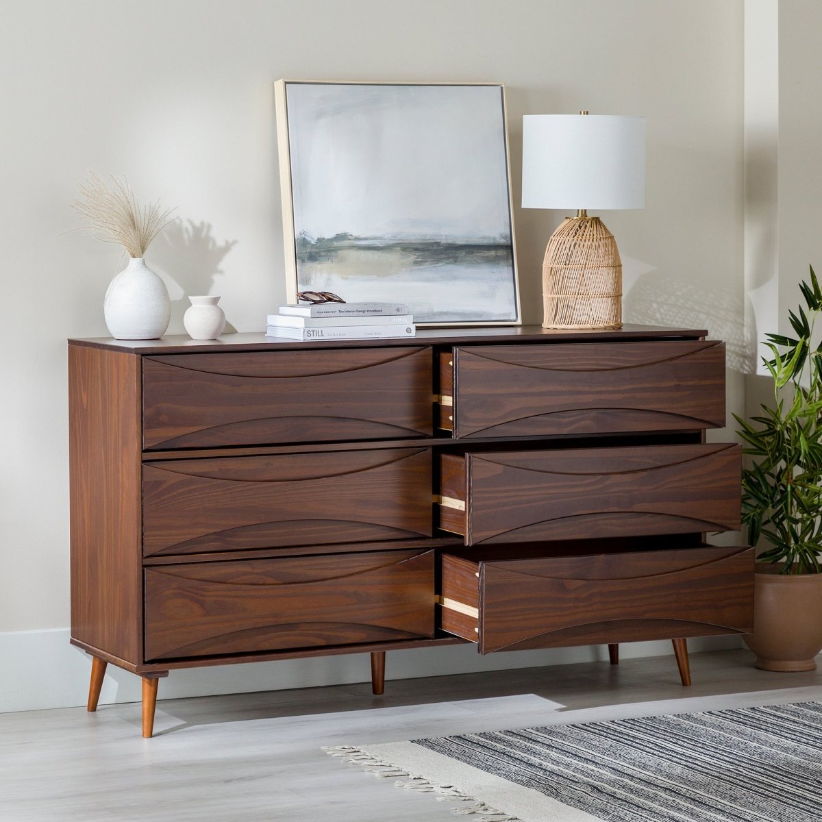 walker edison dresser Atticus Solid Wood Mid-Century Modern Dresser, Caramel