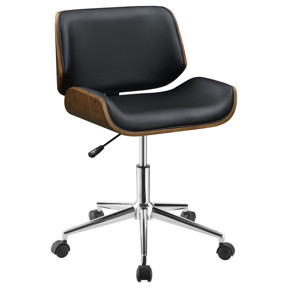 
                      
                        Black Faux Leather and Walnut Swivel Office Chair
                      
                    