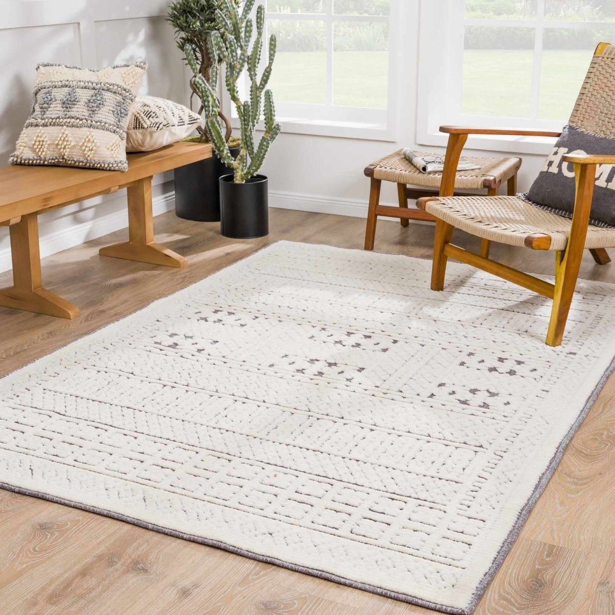 Hauteloom Bahar Cream & Gray Washable Area Rug - lily & onyx