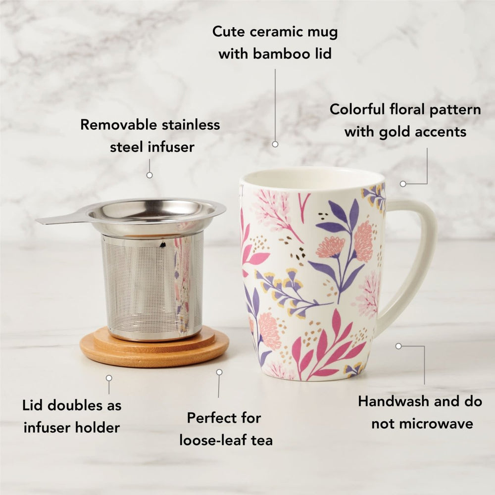 
                      
                        Pinky Up Tea Bailey: Botanical Bliss Ceramic Tea Mug & Infuser, 12oz - lily & onyx
                      
                    