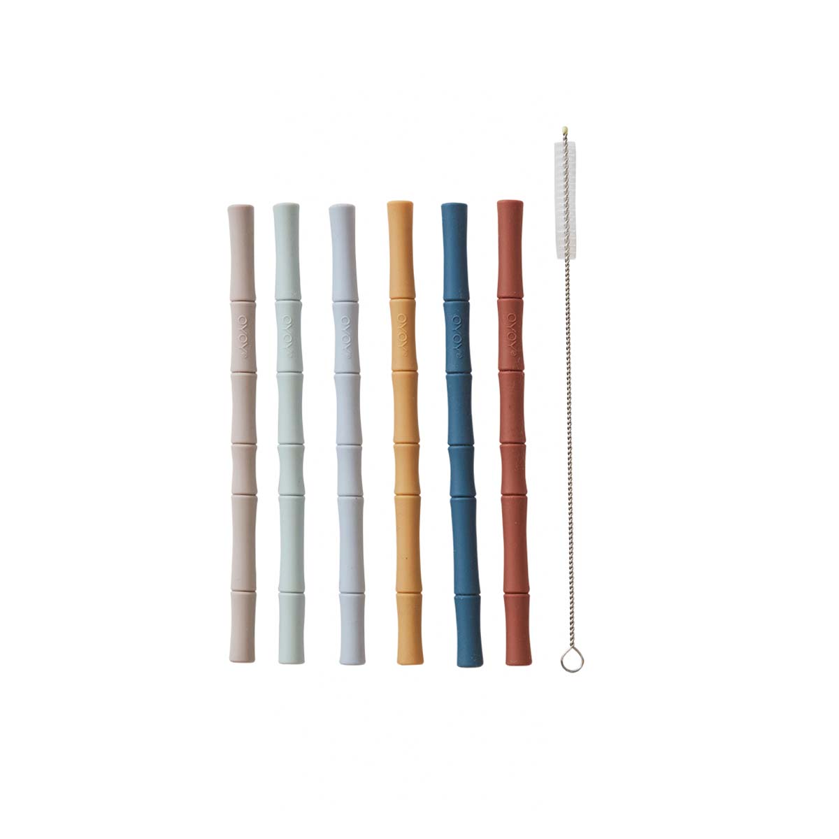 oyoy.us Bamboo Silicone Straw, Set of 6 - Caramel/Blue - lily & onyx