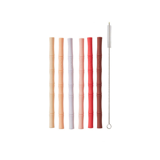 oyoy.us Bamboo Silicone Straw, Set of 6 - Cherry Red/Vanilla - lily & onyx
