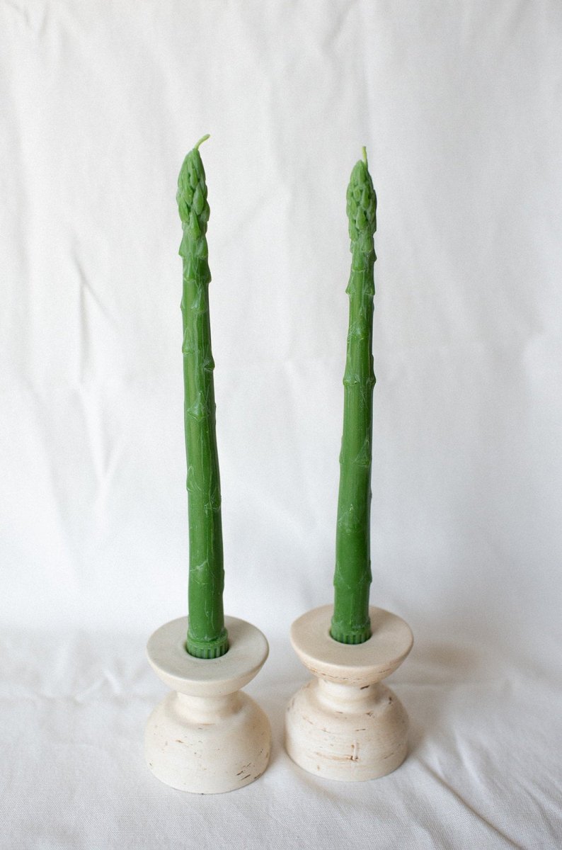Happy Organics Beeswax Asparagus Taper Candle Pair, 9 Inch Tall - lily & onyx
