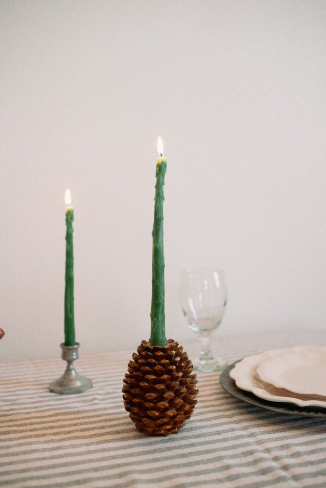 Happy Organics Beeswax Asparagus Taper Candle Pair, 9 Inch Tall - lily & onyx