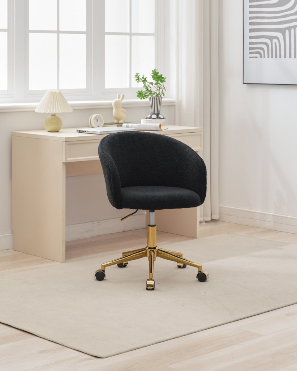 Walker Edison Black Teddy Modern Desk Chair with Gold Rolling Base - lily & onyx