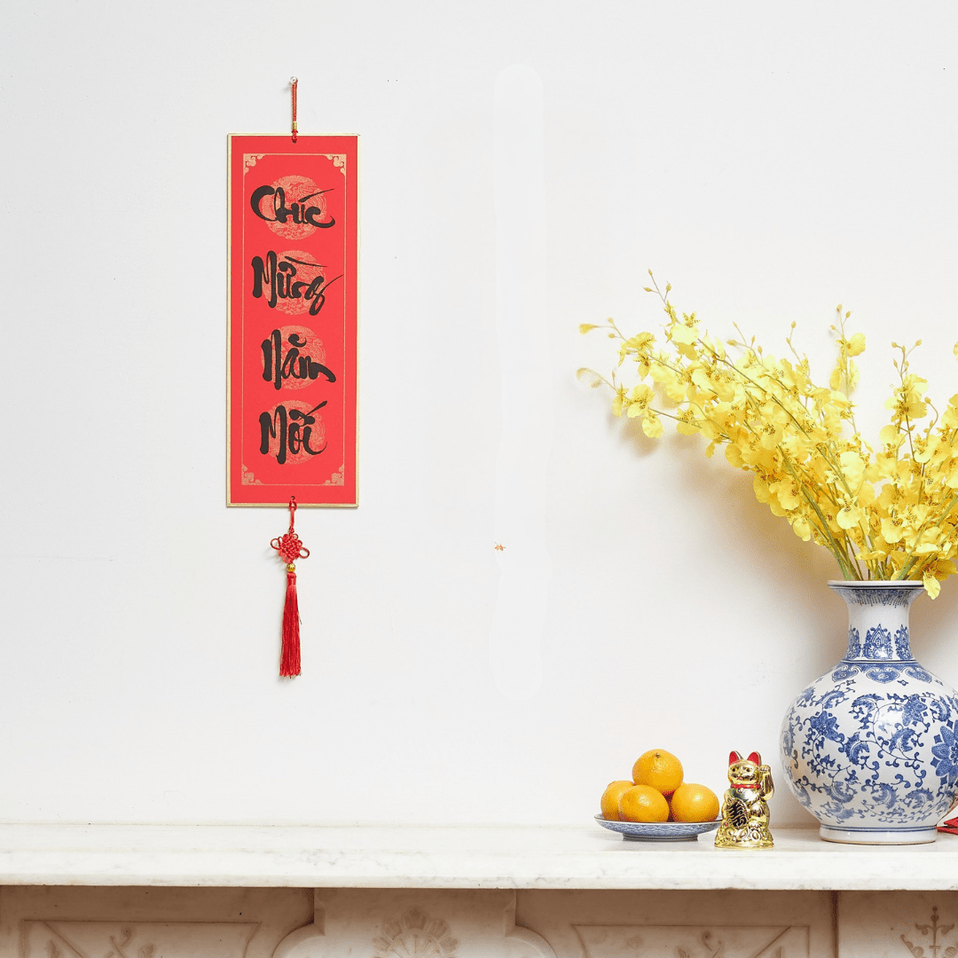 Bo & Mei Lunar New Year Wall Hangings - Red Good Luck Banners (Chinese & Vietnamese)