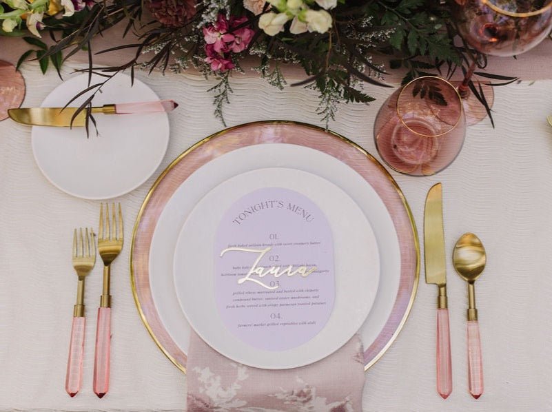 borrowed BLU SIREN Glass Charger Plate with Hand - Painted Gold Rim - Rosewater